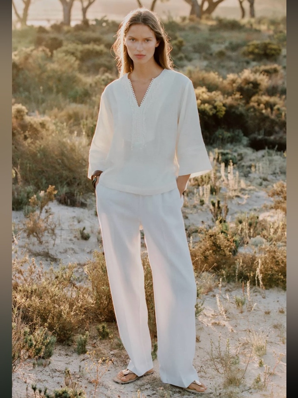 New ZARA Cotton Kimono V-Neck Blouse - Picture 2 of 7
